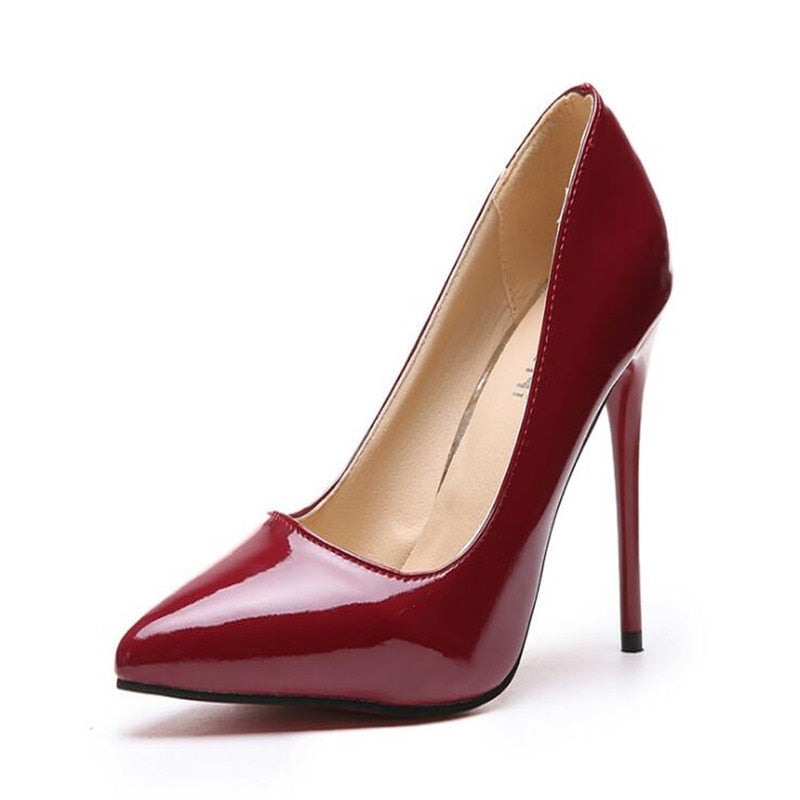 Adream Plus Size HOT Women Shoes Pointed Toe Pumps Patent Leather Dress High Heels Boat Shoes Wedding Shoes