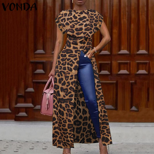 Elegant Leopard Print Blouse Women Tunic Adream 2022 Female Tops Vintage Long Shirts Office Holiday Split Party Blusas Femininas