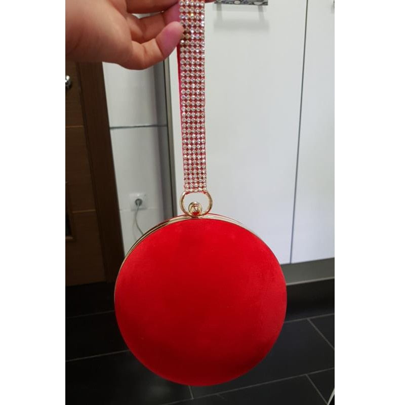 Unique Velvet Iron-On Lady Handbag Red Shoulder Bag Spherical Evening Bags Small Clutch Purse Chain Shoulder Wallet Bolsos Mujer
