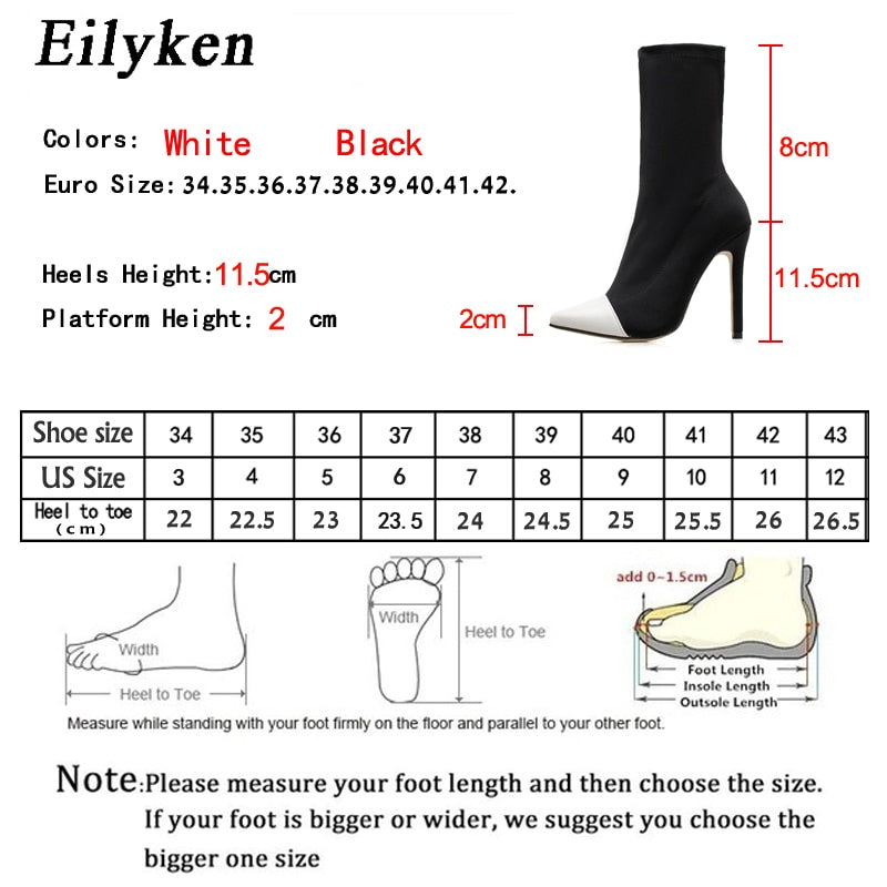 Adream New Women Knitting Stretch Sock Ankle Boots Pointed Toe Elastic Slip On High Heel Autumn Winter Pumps Shoes