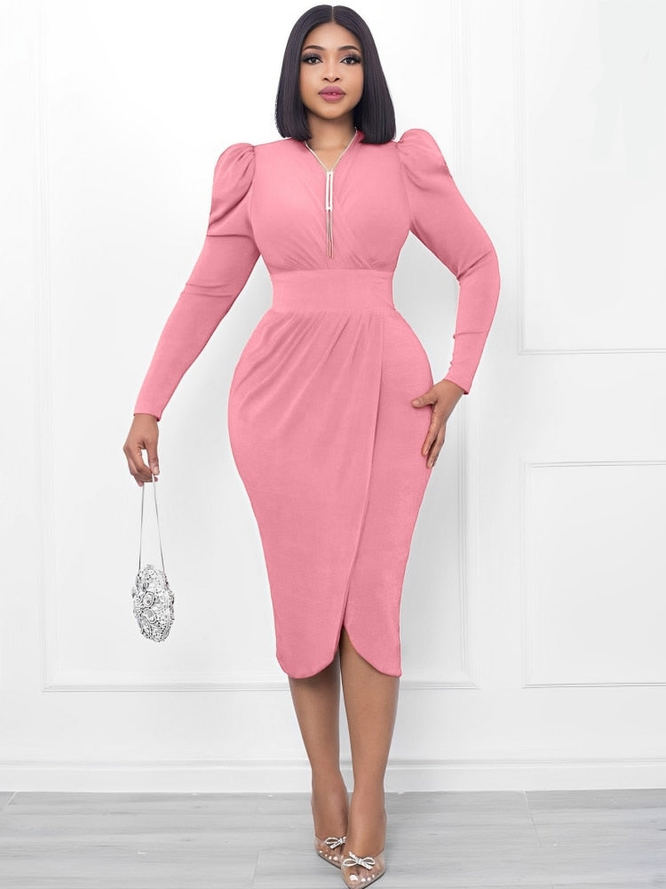 African Dress For Women 2023 Spring Bodycon Party Long Sleeves Christmas Elegant Event Africa Evening Coming Midi Dresses