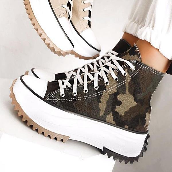Adream Women Platform Canvas Sneakers Lace-Up High Top Female Casual Shoes Fashion Zebra Pattern Lace Up Lady Sports Boots