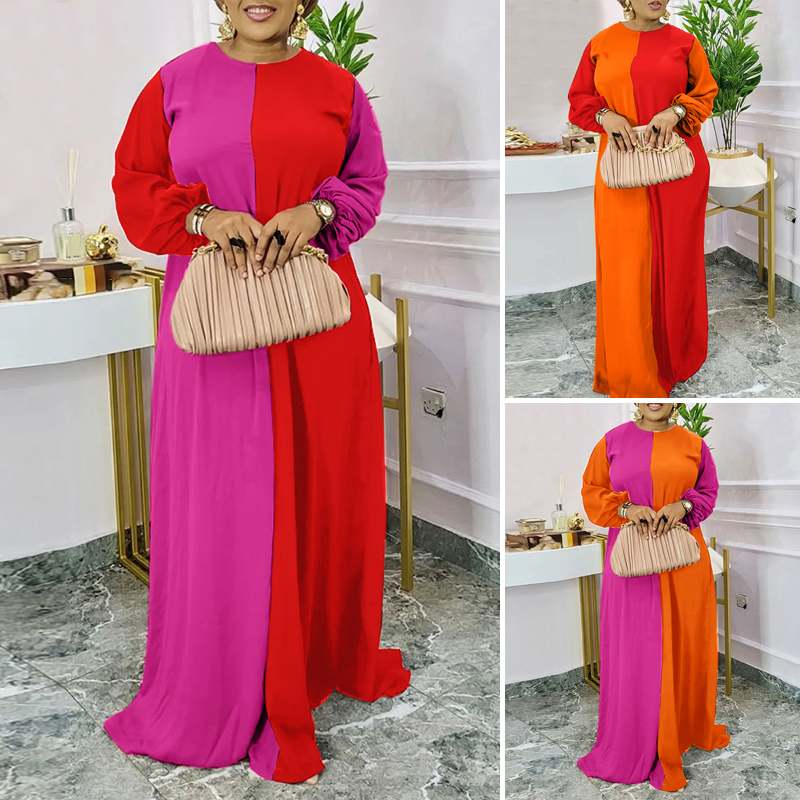 Color Patchwork Dress Holiday Adream 2022 Women Vintage Maxi Long Sundress Robe Femme Fashion Vestidos Party Pleated Dress Fmme