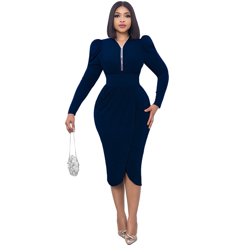 African Dress For Women 2023 Spring Bodycon Party Long Sleeves Christmas Elegant Event Africa Evening Coming Midi Dresses