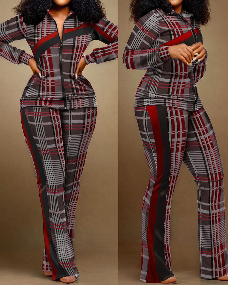 Adream Winter Fashion Print Two Piece Set Women Casual Sports Style Zipper Top Sweatpants Two Piece Set Women