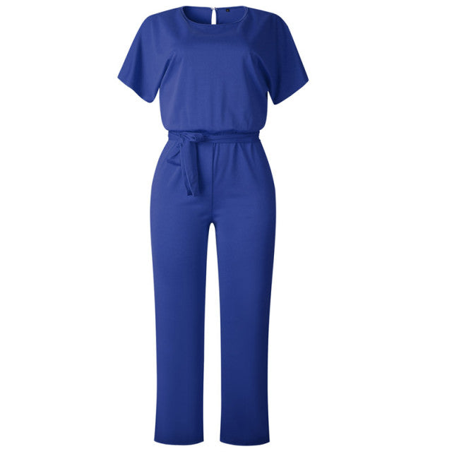 Adream Short Sleeve O Neck Casual Women Jumpsuits Loose Plus Size 3XL Overalls Female Rompers Womens Jumpsuits