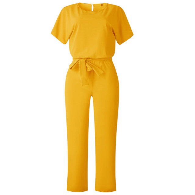 Adream Short Sleeve O Neck Casual Women Jumpsuits Loose Plus Size 3XL Overalls Female Rompers Womens Jumpsuits