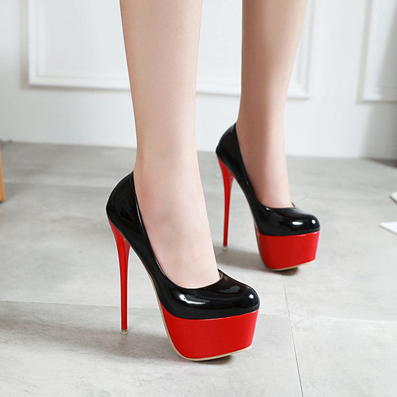 Adream Platform Heels Shoes Woman Sexy Thin High Heels 16cm Pumps Patent Leather Ladies Shoes