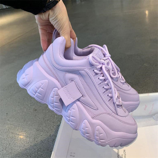 Adream New Chunky Sneakers Fashion Women Platform Shoes Lace-Up Vulcanize Shoes Female Trainers Dad Running Shoes