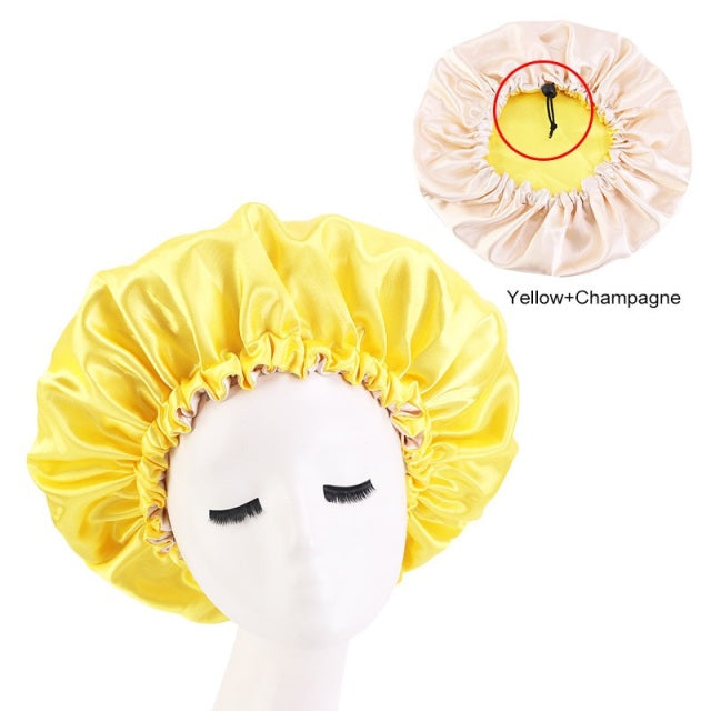 Adream Satin Bonnet Fashion Stain Silky Big Bonnet for Lady Sleep Cap Headwrap Hat Hair Wrap Accessories Wholesale