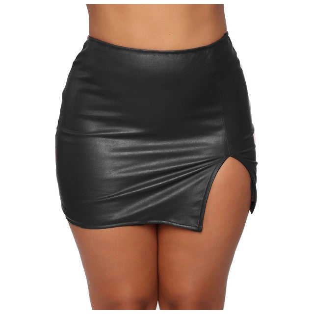 Adream Skirts Pencil Bodycon Open High Waist Package Hip Zipper Sexy Leather Half-body Skirt Mini Short Elastic Skirts