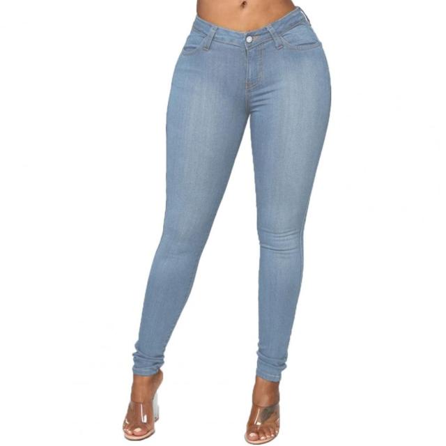 Hot！Adream Solid Color Elastic Women Jeans/Pants High Waist  Button Zipper Fly Butt-lifting Mid Waist Denim Trousers Female Clothing