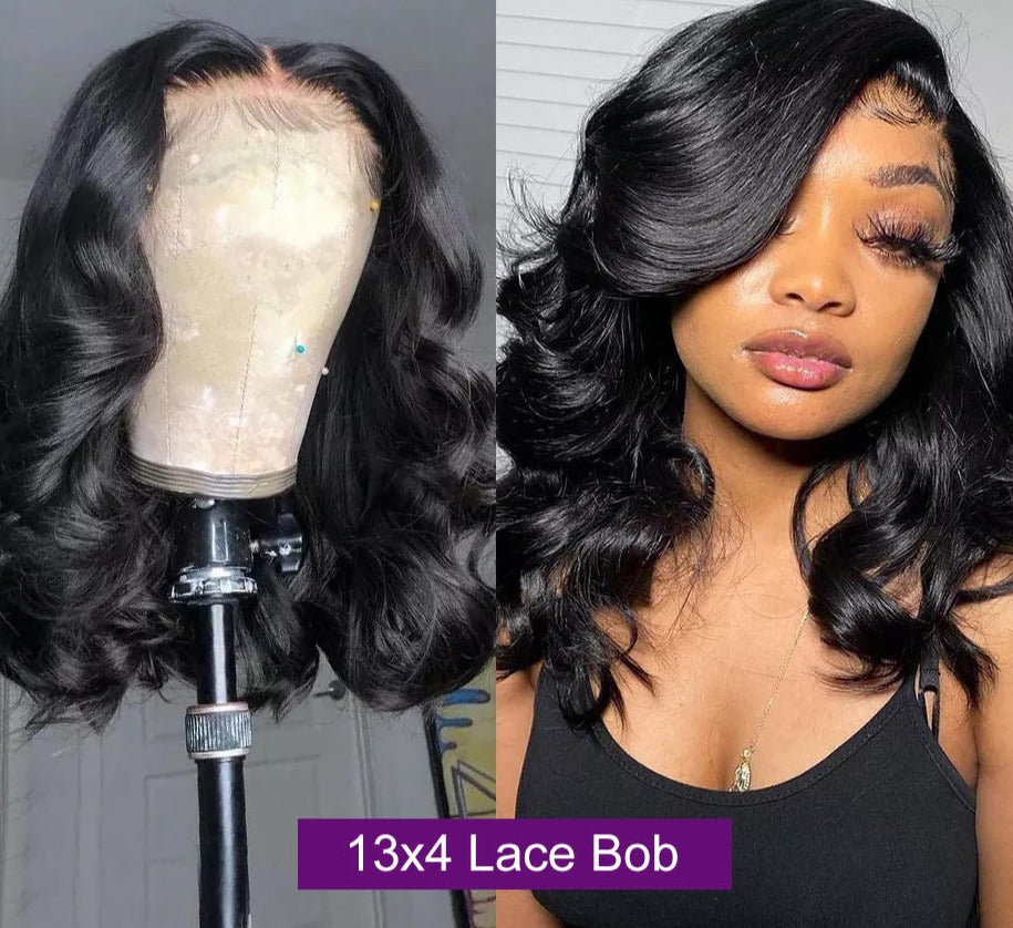 Adreem Body Wave Short Bob 13x4 Transparent Lace Frontal Human Hair T Part Lace Bob 4x4 5x5 Lace Closure Wigs For Women Wavy Hair