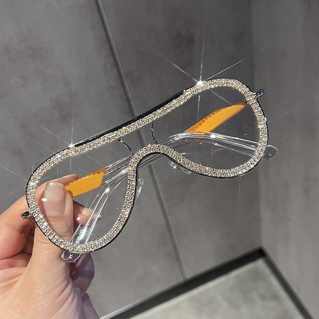 Adream One Piece Steampunk sunglasses women Luxury Rhinstone Eyeglasses With Frame Clear Lens Shades oculos