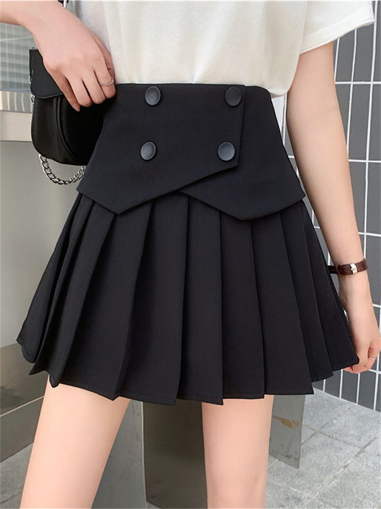 Adream Vintage Pleated Skirt Women Kawaii Black Patchwork High Waisted Mini Skirts for Girls Summer Korean Fashion Preppy Style Elegant